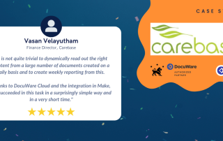 A quote from "Carebase" - a customer of AVANTGARDE SOFTWARE - showing satisfaction with the Make solution.
